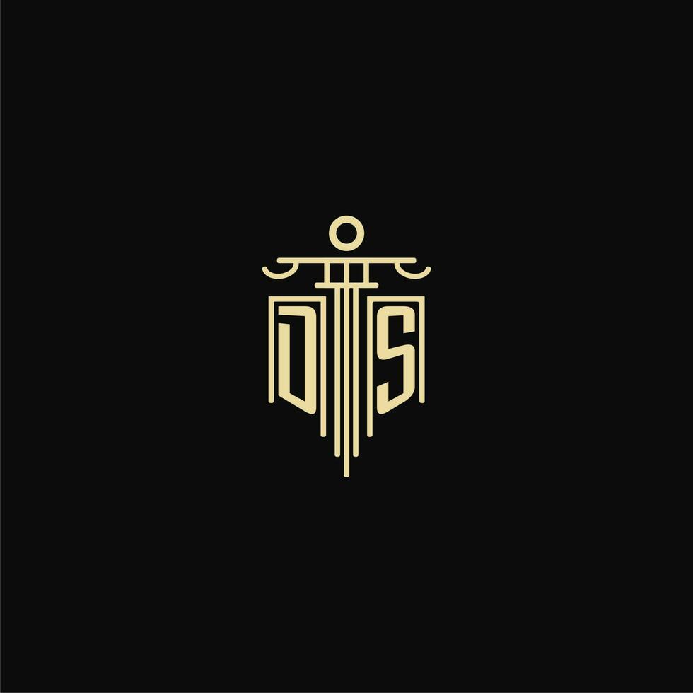 DS initial monogram for lawyers logo with pillar design ideas vector