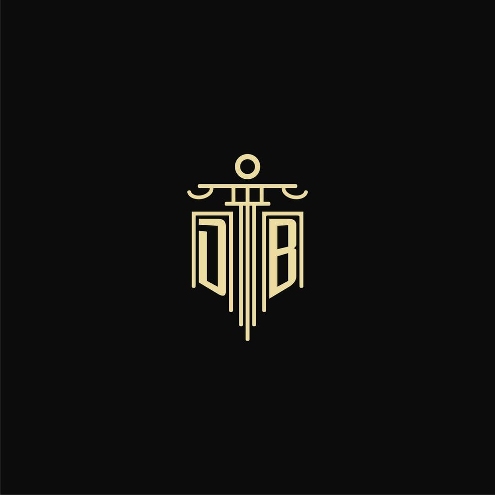 DB initial monogram for lawyers logo with pillar design ideas vector