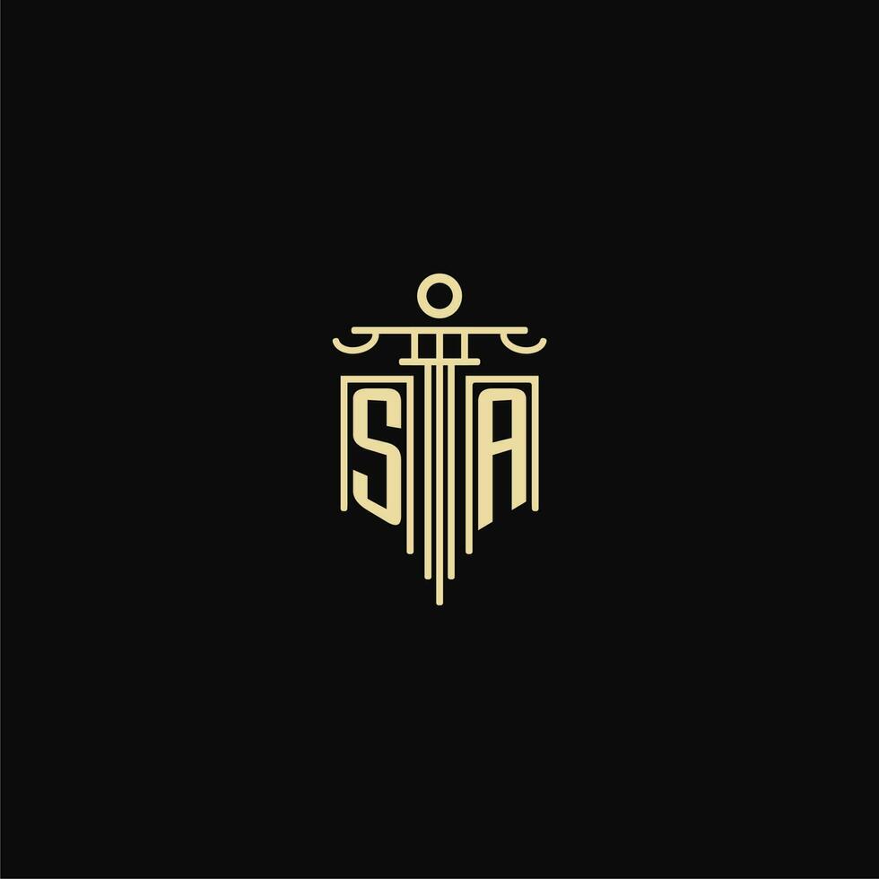 SA initial monogram for lawyers logo with pillar design ideas vector