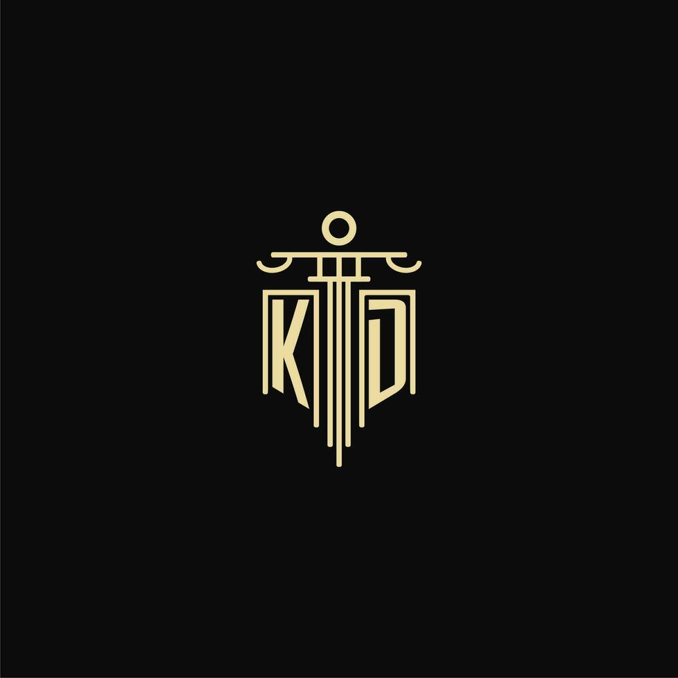 KD initial monogram for lawyers logo with pillar design ideas vector