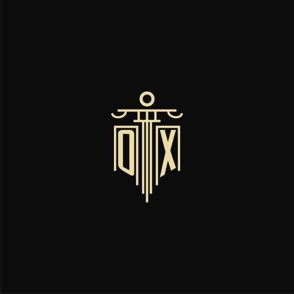 OX initial monogram for lawyers logo with pillar design ideas vector