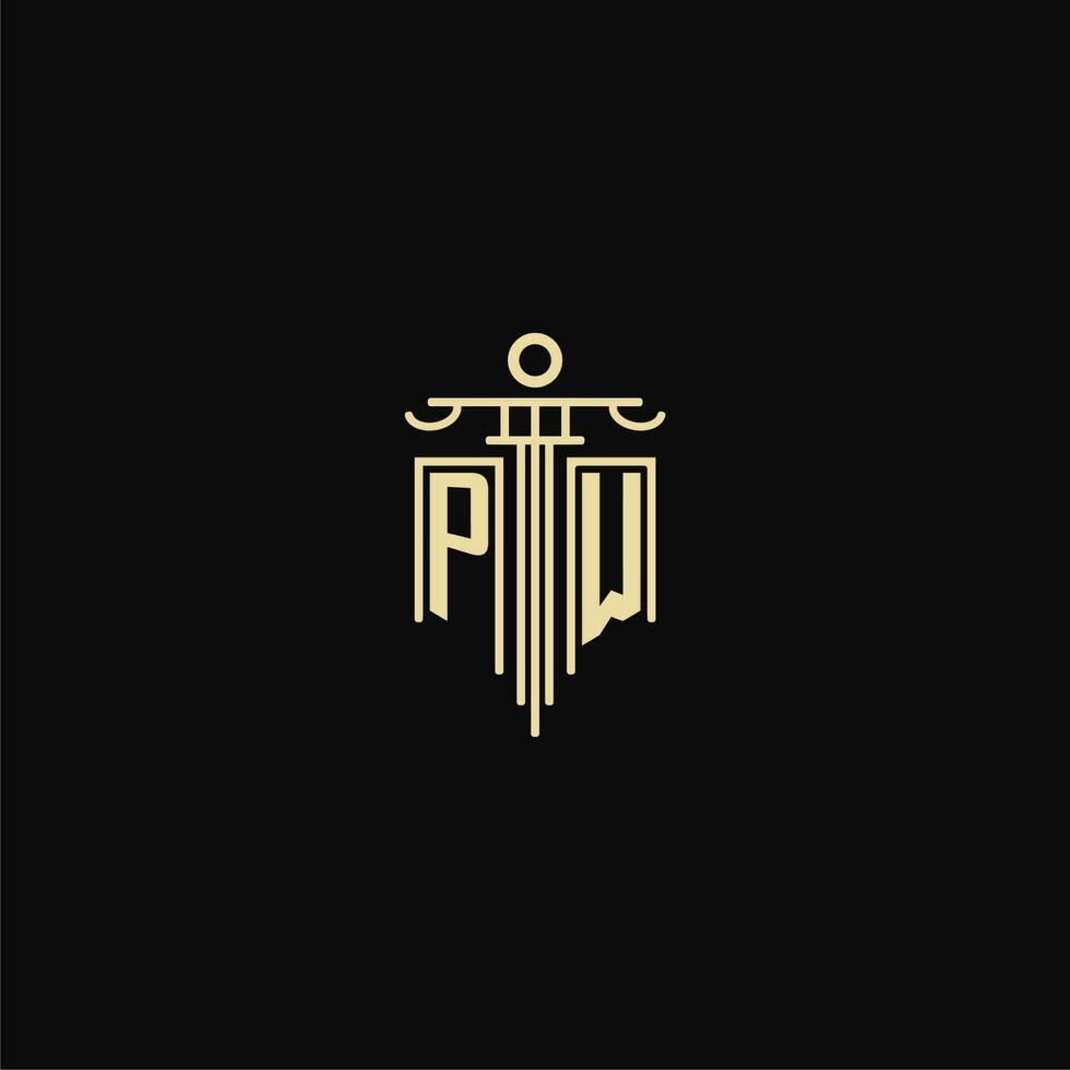PW initial monogram for lawyers logo with pillar design ideas vector