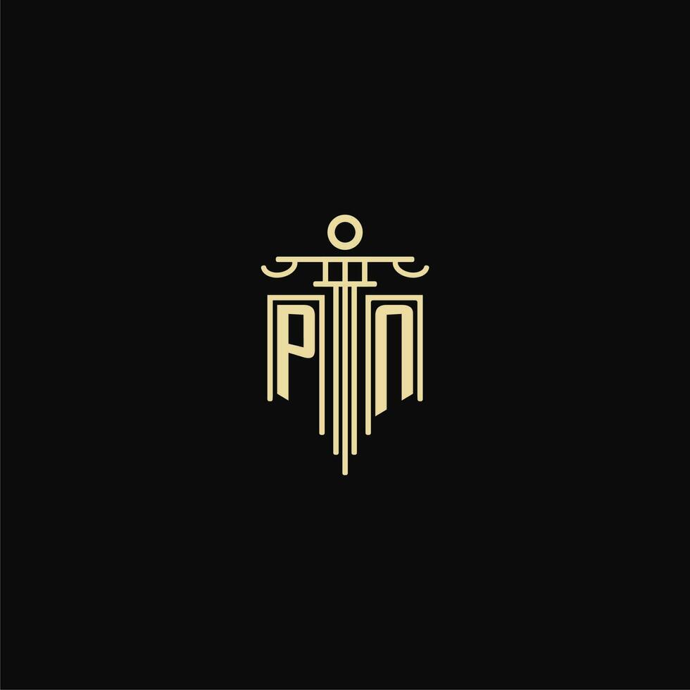 PN initial monogram for lawyers logo with pillar design ideas vector