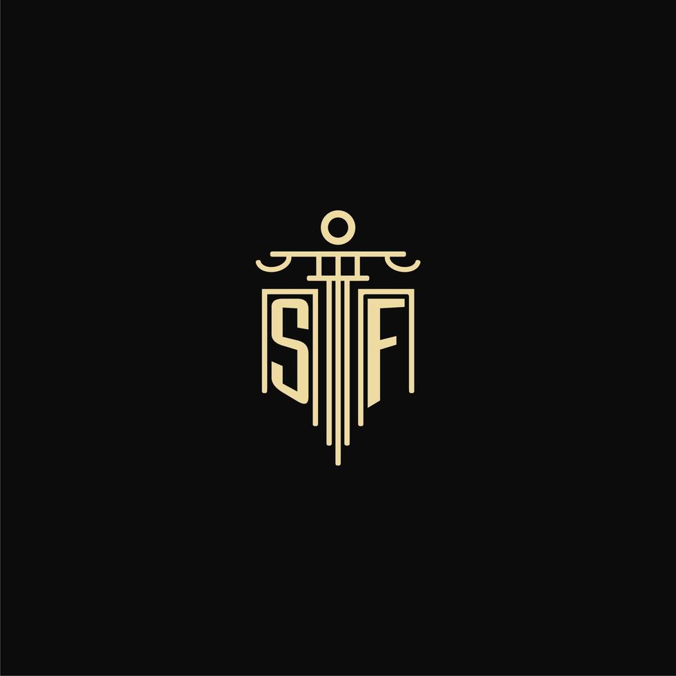 sf inicial monograma para abogados logo con pilar diseño ideas vector