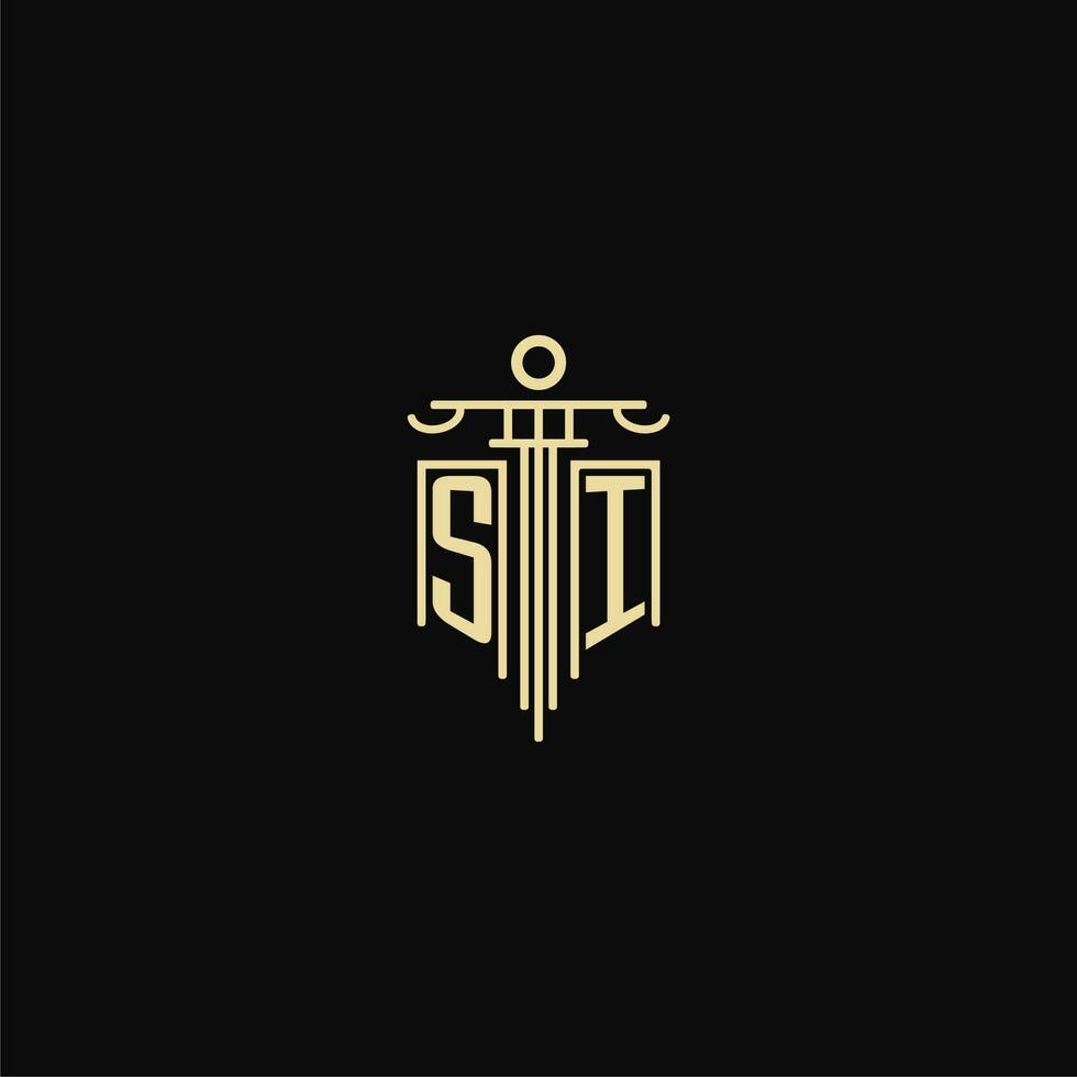 SI initial monogram for lawyers logo with pillar design ideas vector