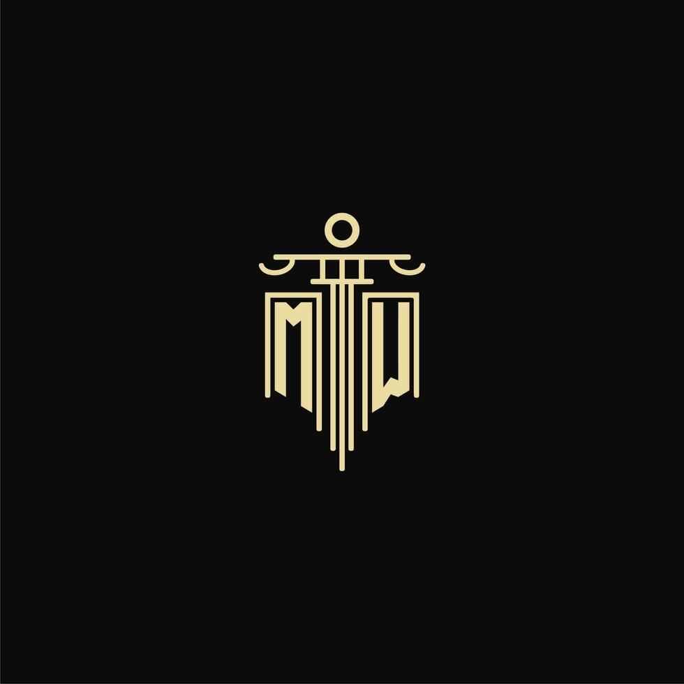 MW initial monogram for lawyers logo with pillar design ideas vector