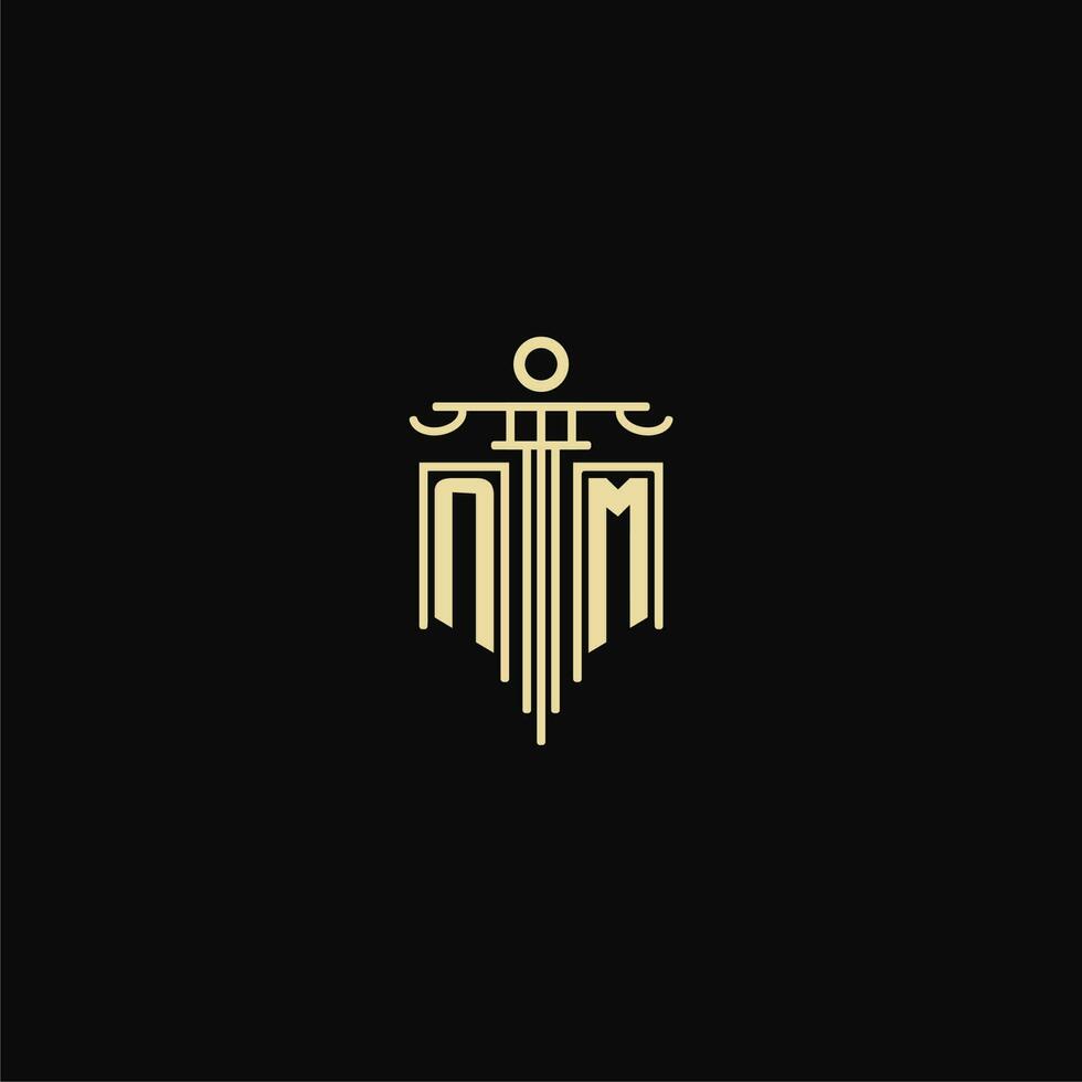 NM initial monogram for lawyers logo with pillar design ideas vector