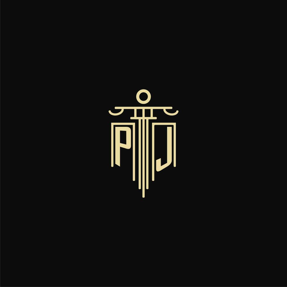 PJ initial monogram for lawyers logo with pillar design ideas vector