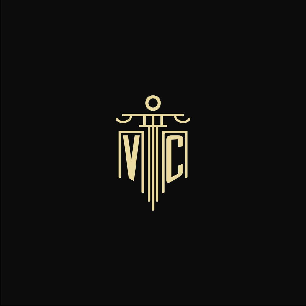 VC initial monogram for lawyers logo with pillar design ideas vector