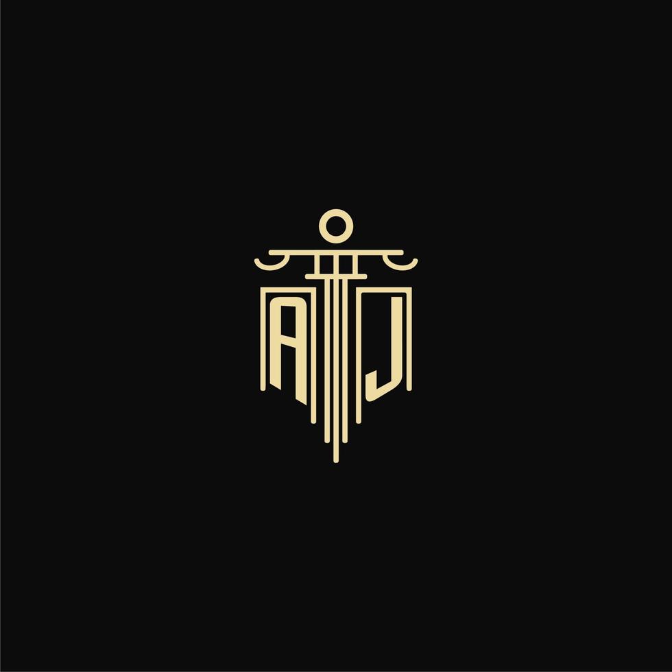 AJ initial monogram for lawyers logo with pillar design ideas vector