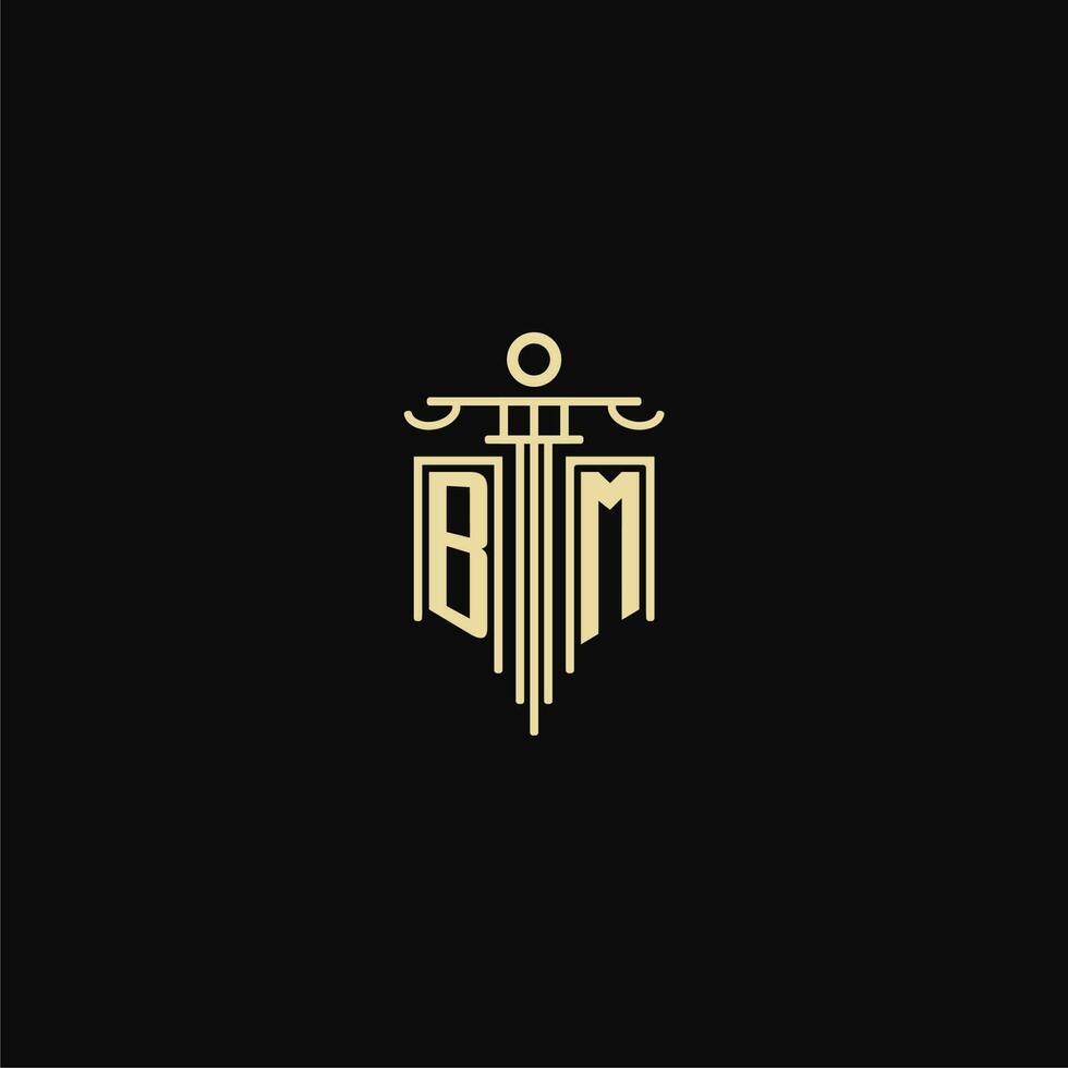 BM initial monogram for lawyers logo with pillar design ideas vector