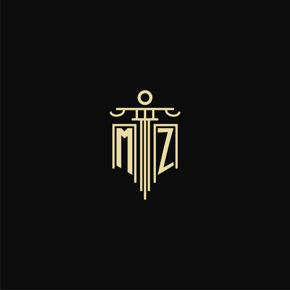 MZ initial monogram for lawyers logo with pillar design ideas vector