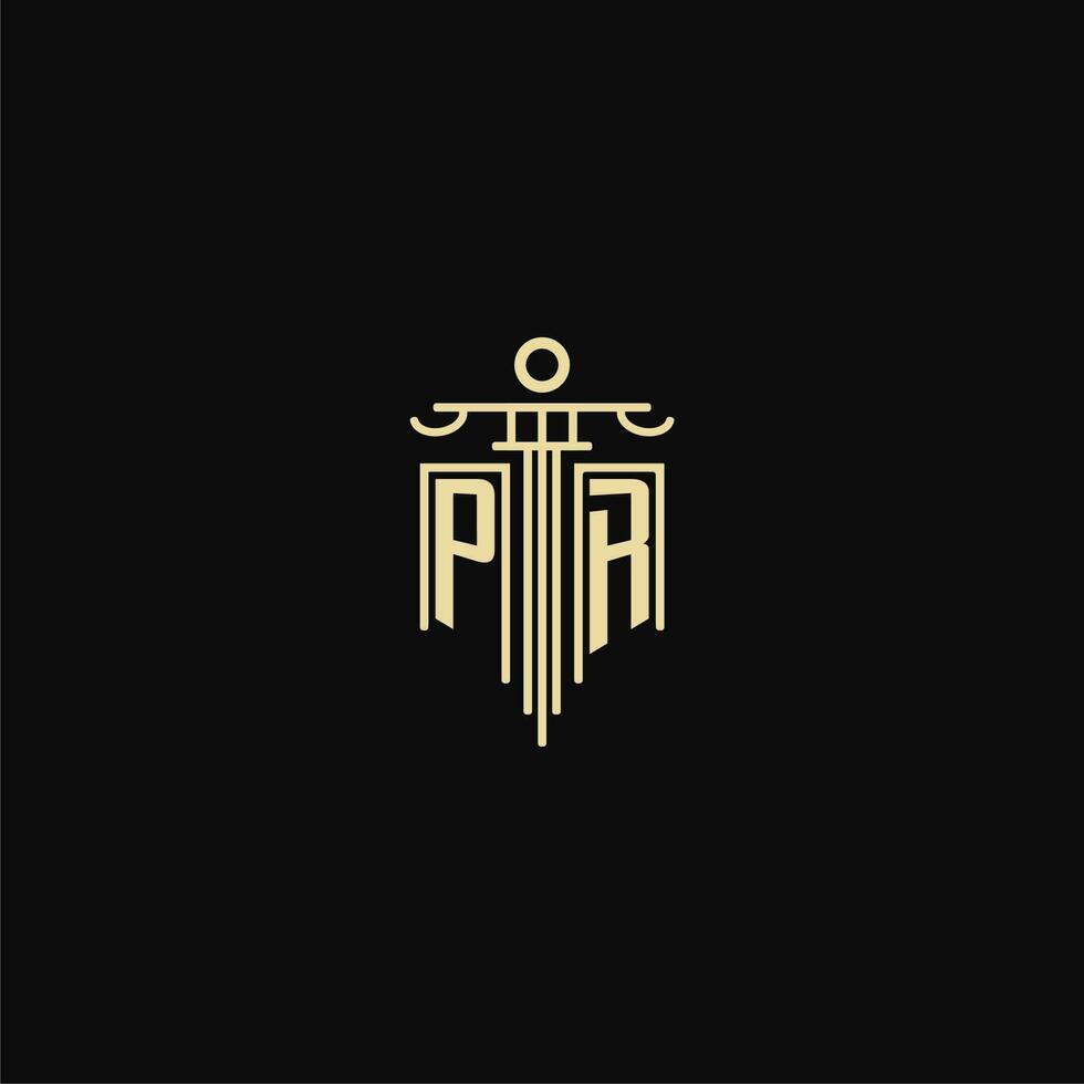 PR initial monogram for lawyers logo with pillar design ideas vector