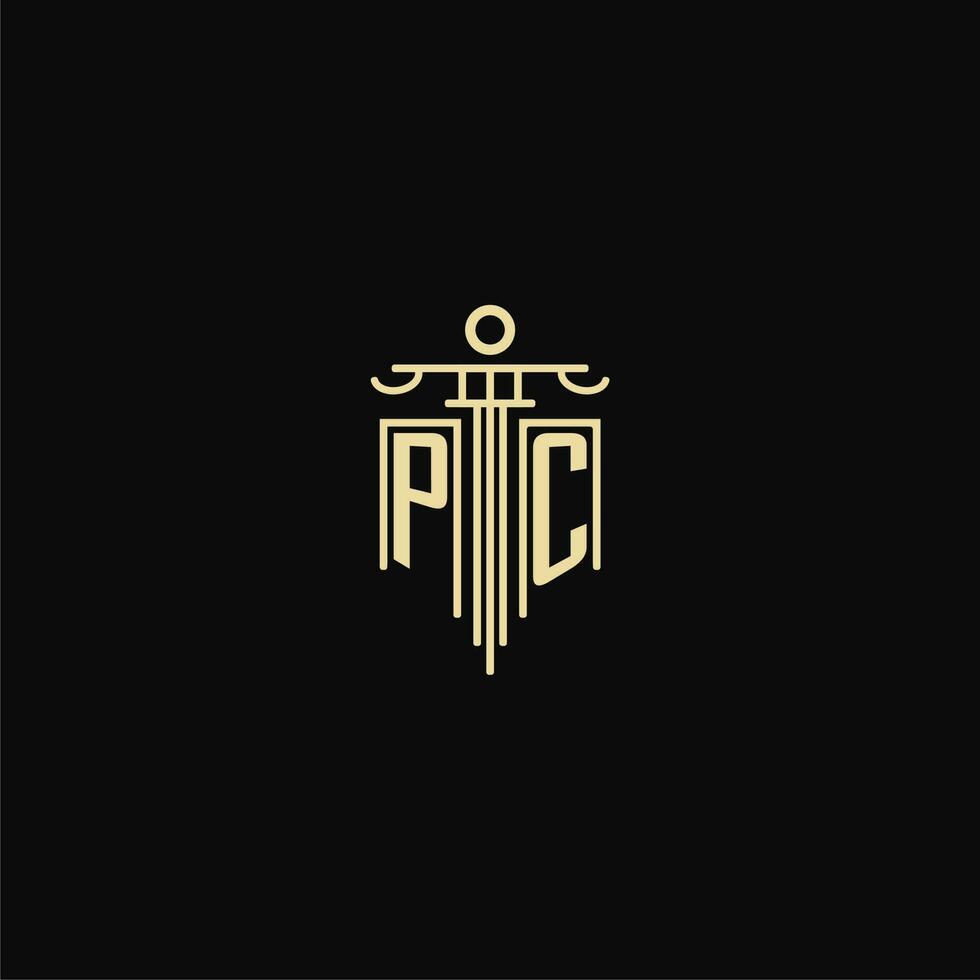 PC initial monogram for lawyers logo with pillar design ideas vector