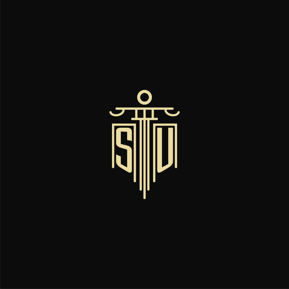 SU initial monogram for lawyers logo with pillar design ideas vector