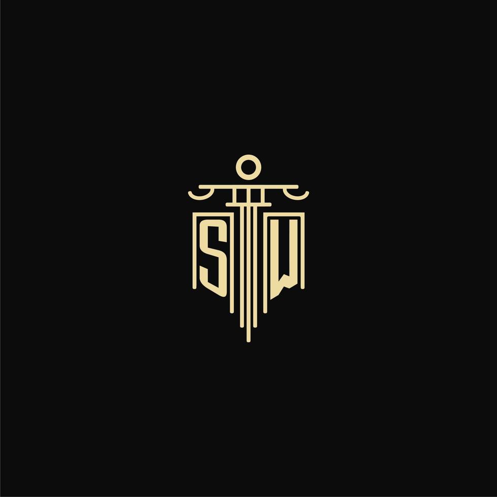 SW initial monogram for lawyers logo with pillar design ideas vector