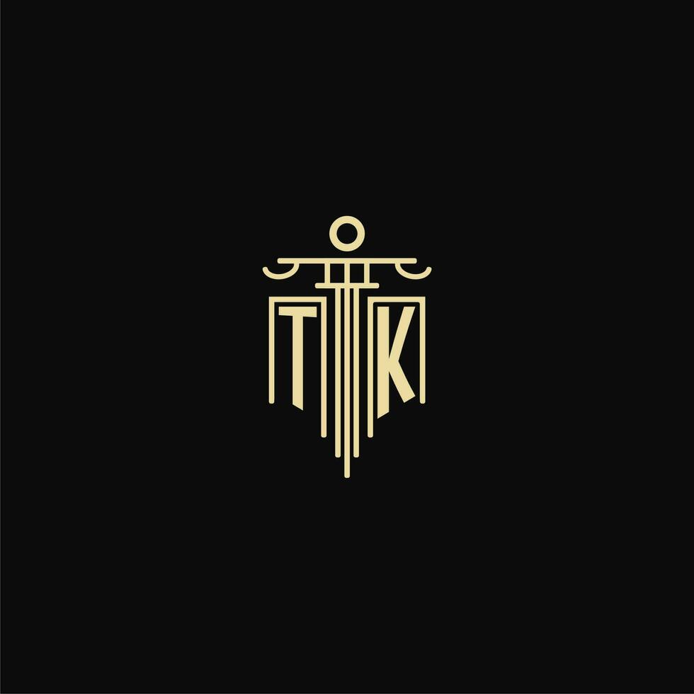 TK initial monogram for lawyers logo with pillar design ideas vector