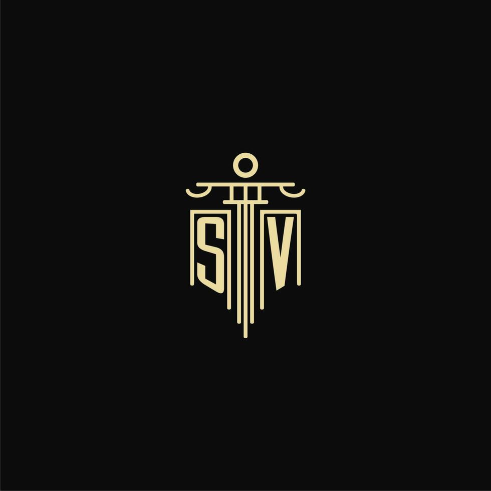 SV initial monogram for lawyers logo with pillar design ideas vector