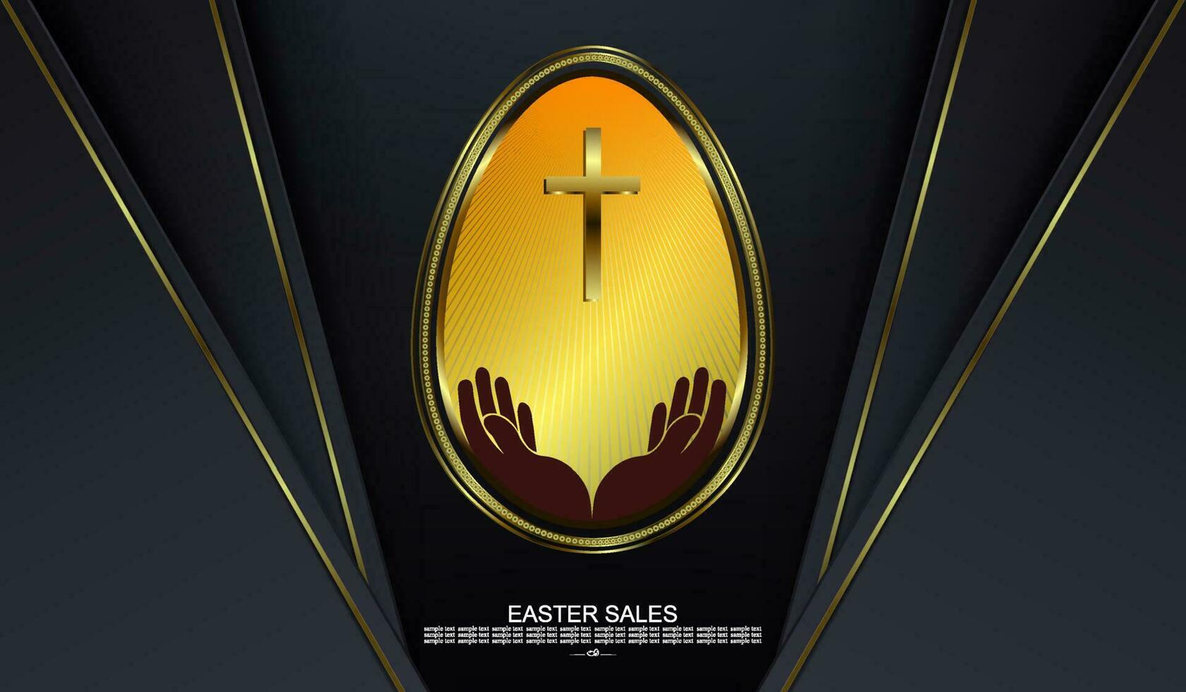 Easter black design with abstract egg with gold border. vector