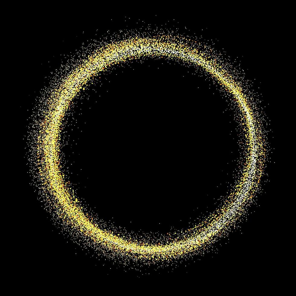 Abstract isolated round frame, small gold tinsel on a black background. vector