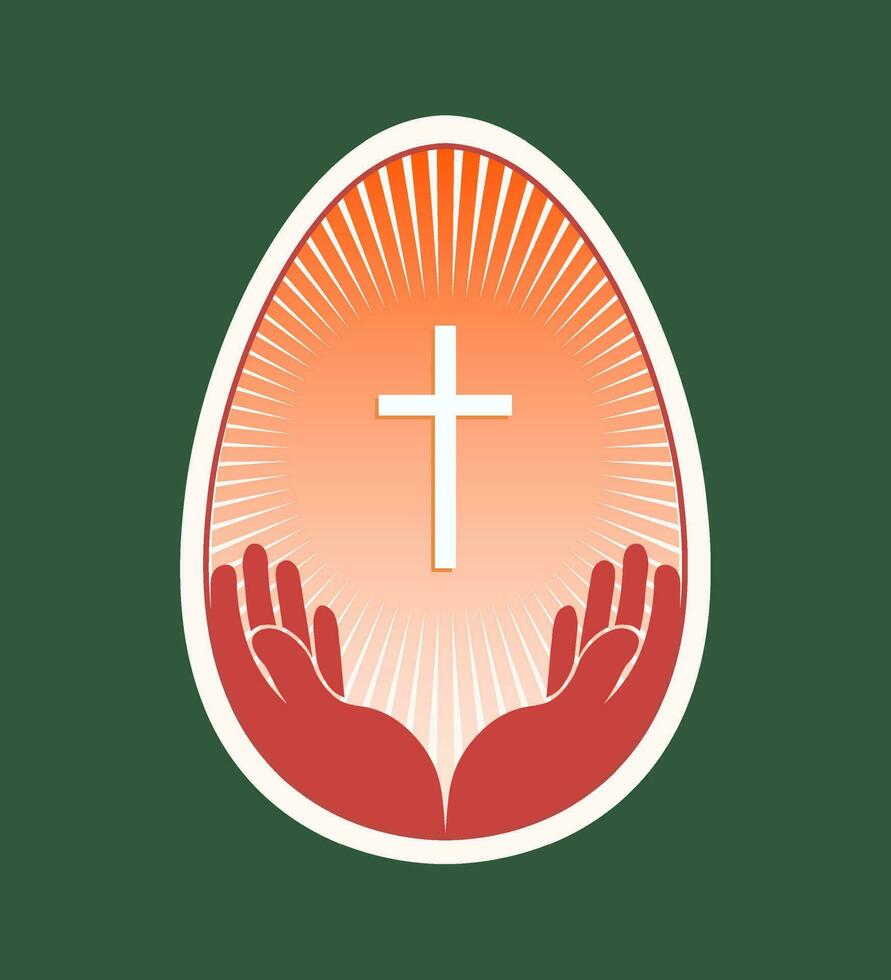 Silhouette of an egg of a beige hue with a cross and hands, design element. vector