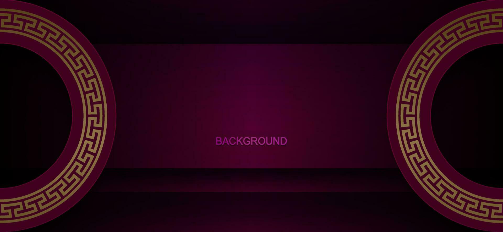 Round frame with a border and a gold color pattern on a dark red background. vector