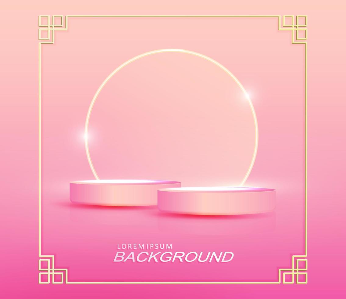 Oval gold frame with a round scene on a delicate pink design. vector