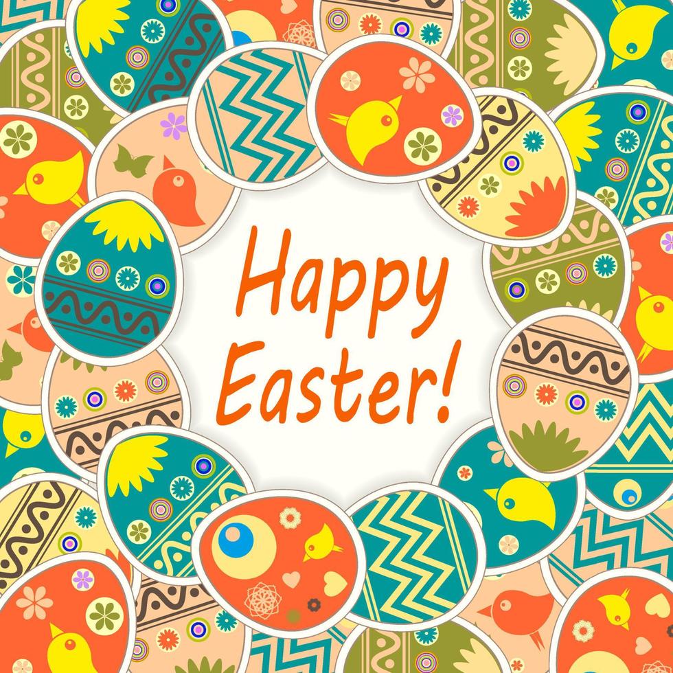 Round composition with interwoven silhouettes of Easter eggs, round frame. vector