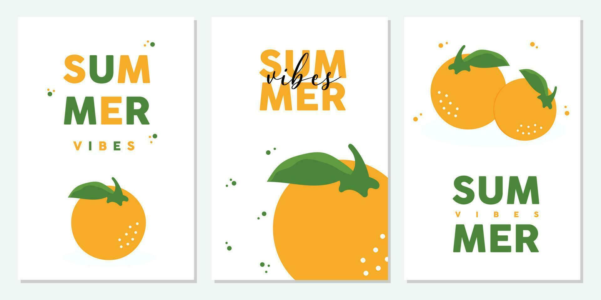Set of summer cards. Summer posters with orange. vector