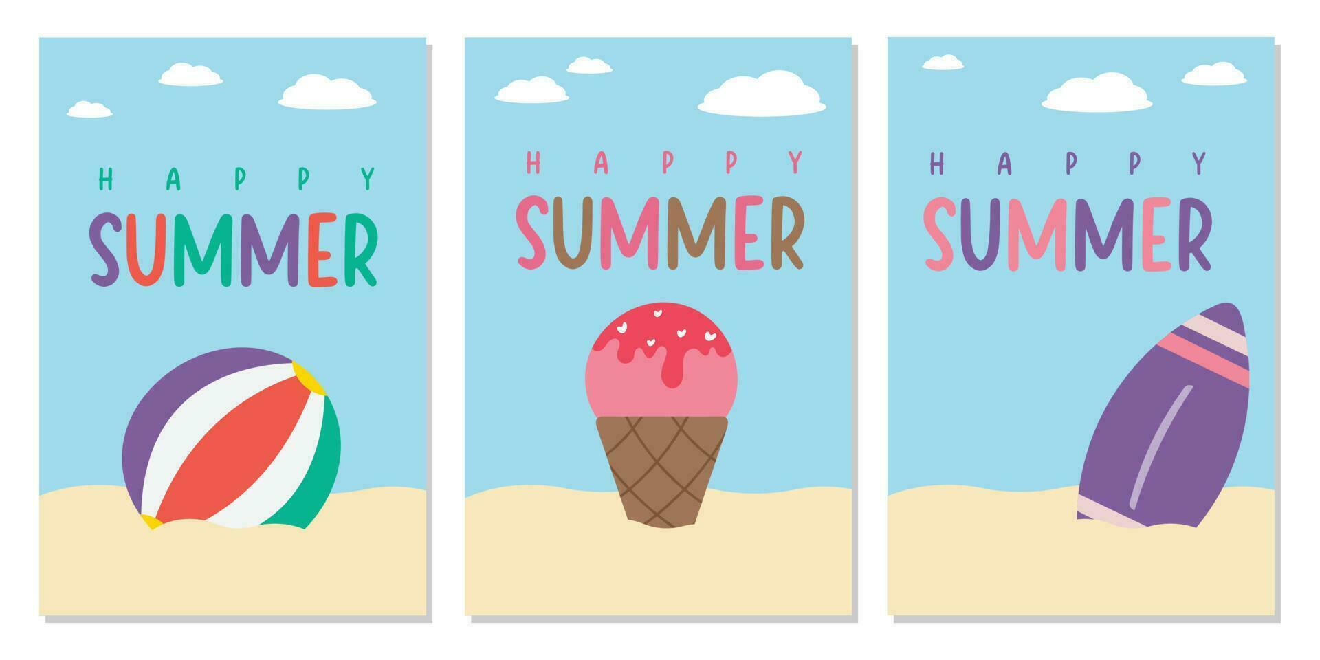 Set of Summer time poster and summer cards. vector