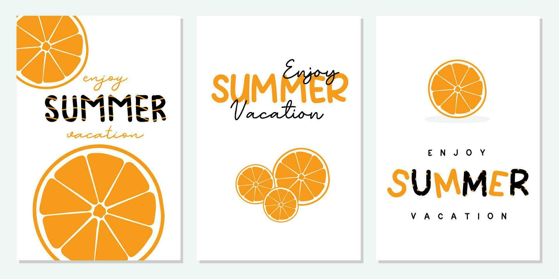 Set of summer cards. Summer posters with orange. vector