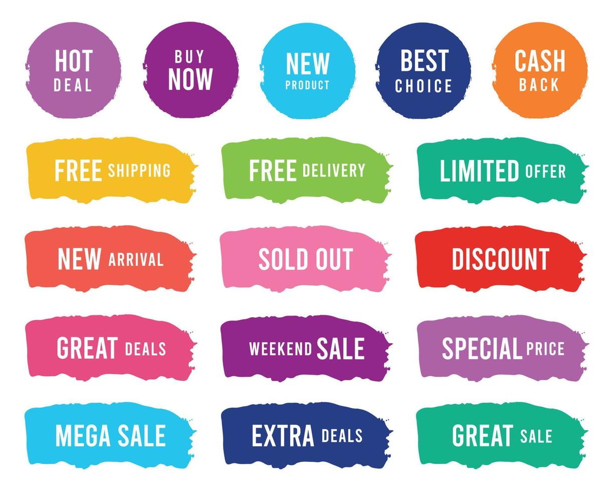 Brush sale banners, labels, tags and stickers. vector