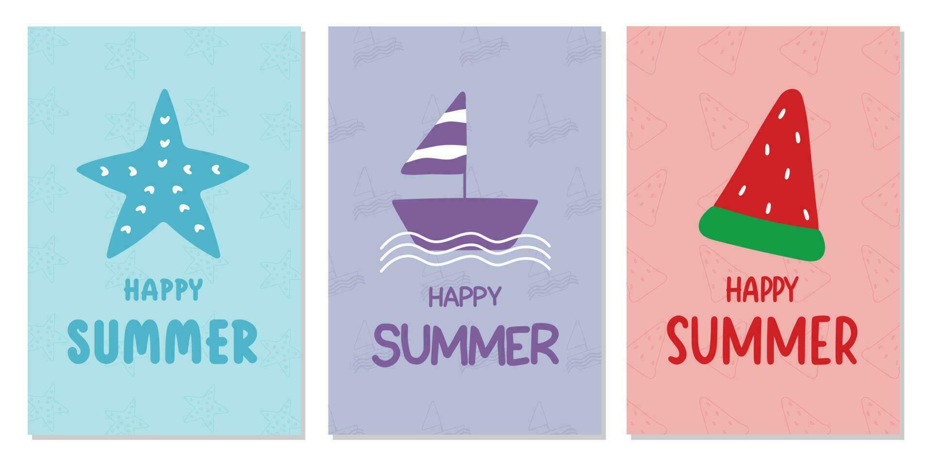 Set of Summer time poster and summer cards. vector