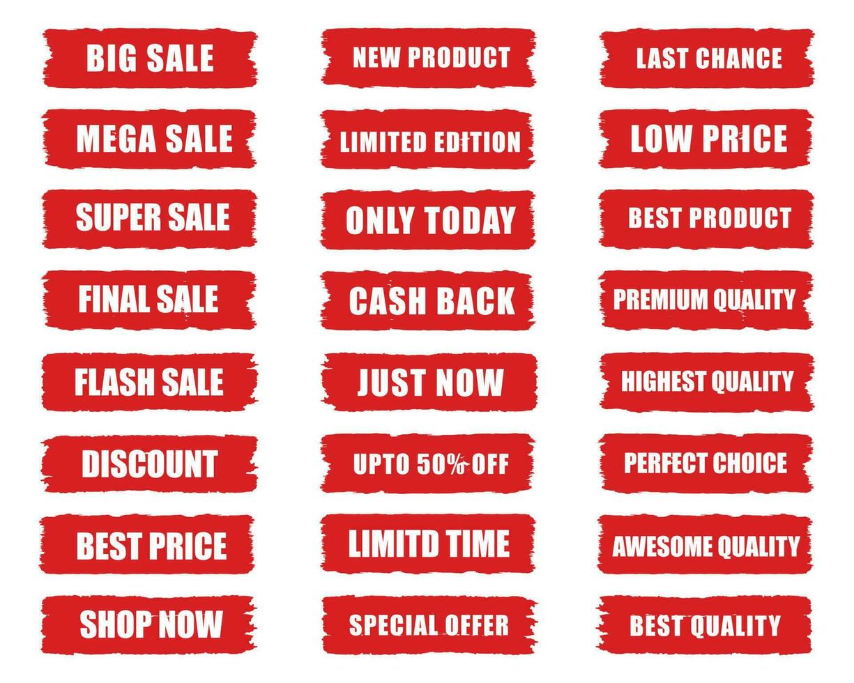 Set of brush sale banners, labels, tags and stickers. vector