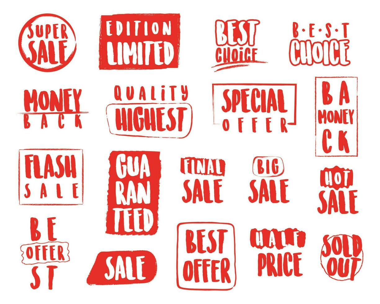 Set of brush sale banners, labels, tags and stickers. vector