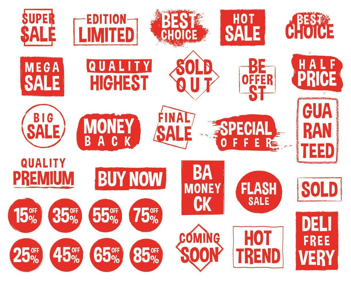 Set of brush sale banners, labels, tags and stickers. vector