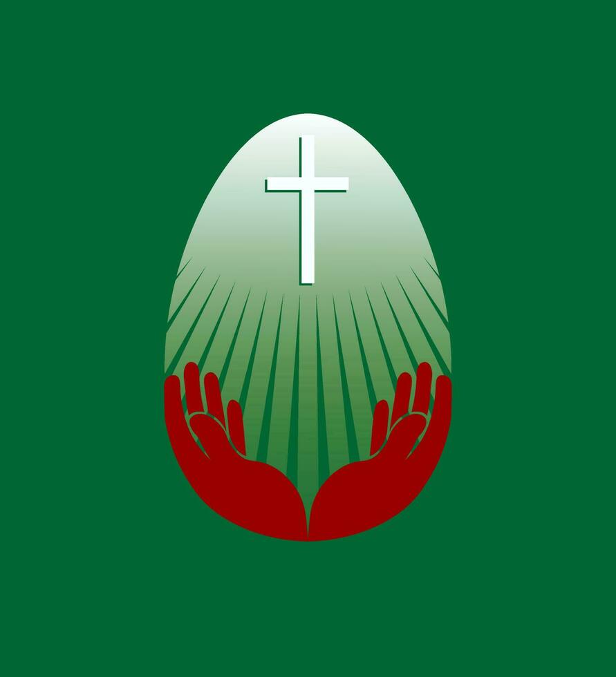 Silhouette of an Easter white egg with a cross and hands, design element. vector