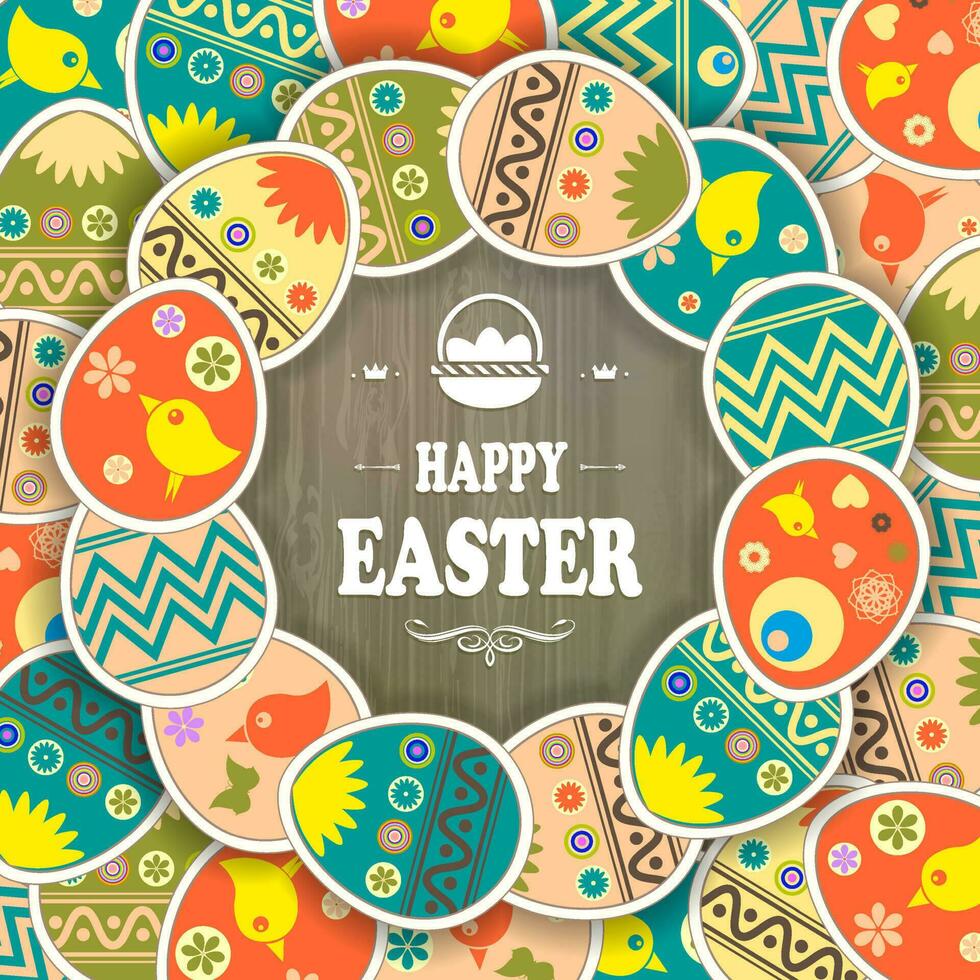 Easter composition with a set of Easter eggs of various patterns arranged in a circle. vector