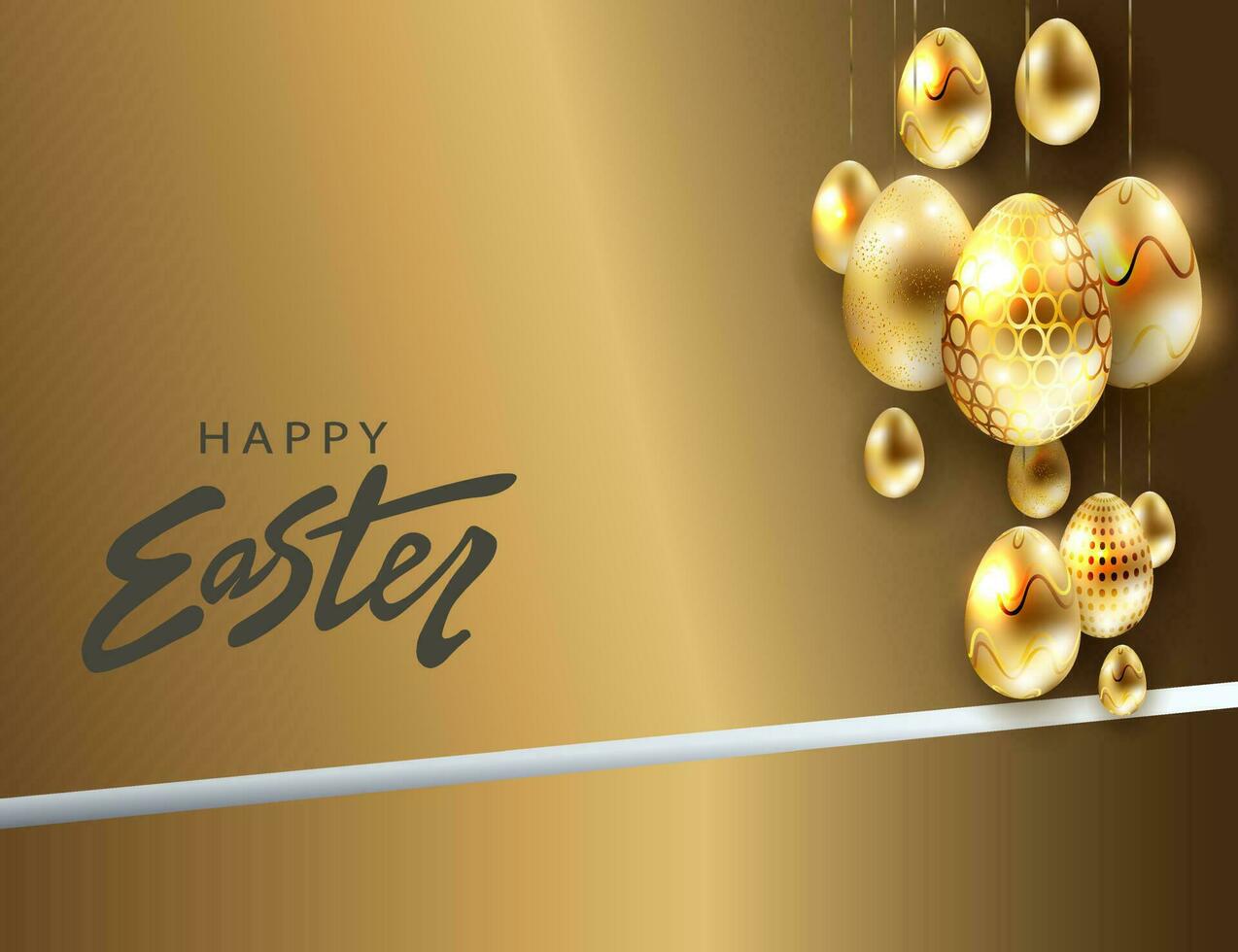 Pascua de Resurrección diseño con marrón parcialidad cortinas, huevos con un oro matiz modelo. vector