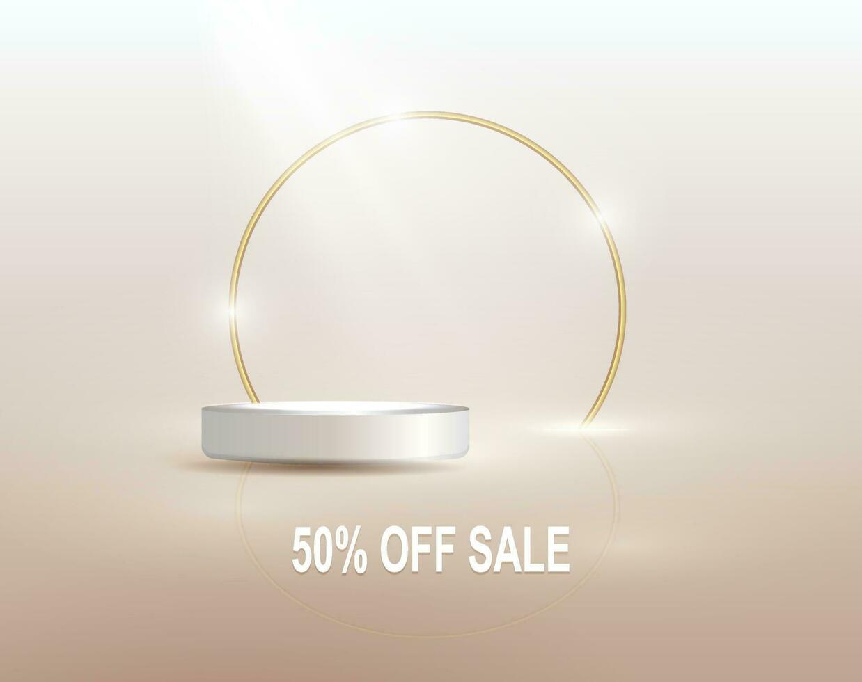 Round white stage, golden oval hoop on a light background. vector