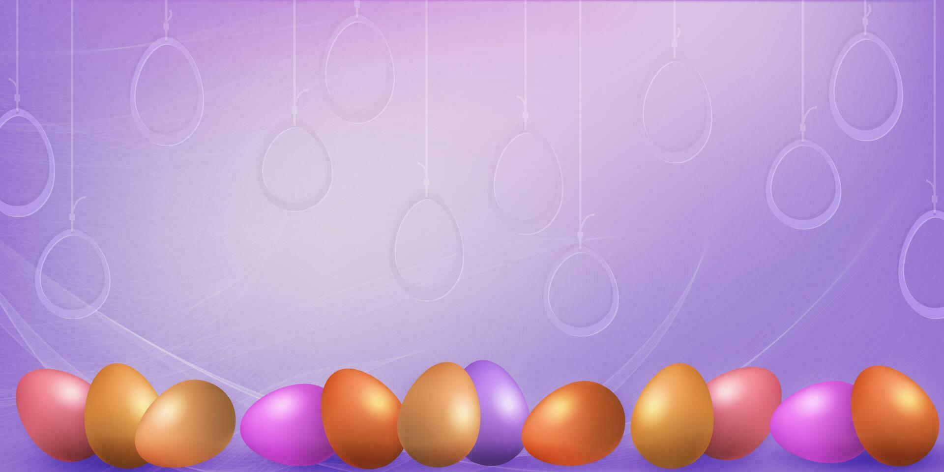 púrpura composición con Pascua de Resurrección huevos, genial tarjeta postal. vector