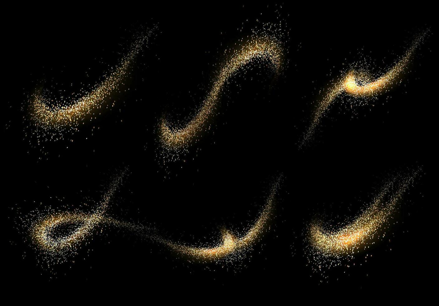 Isolated set of design elements, abstract swirls in gold color. vector