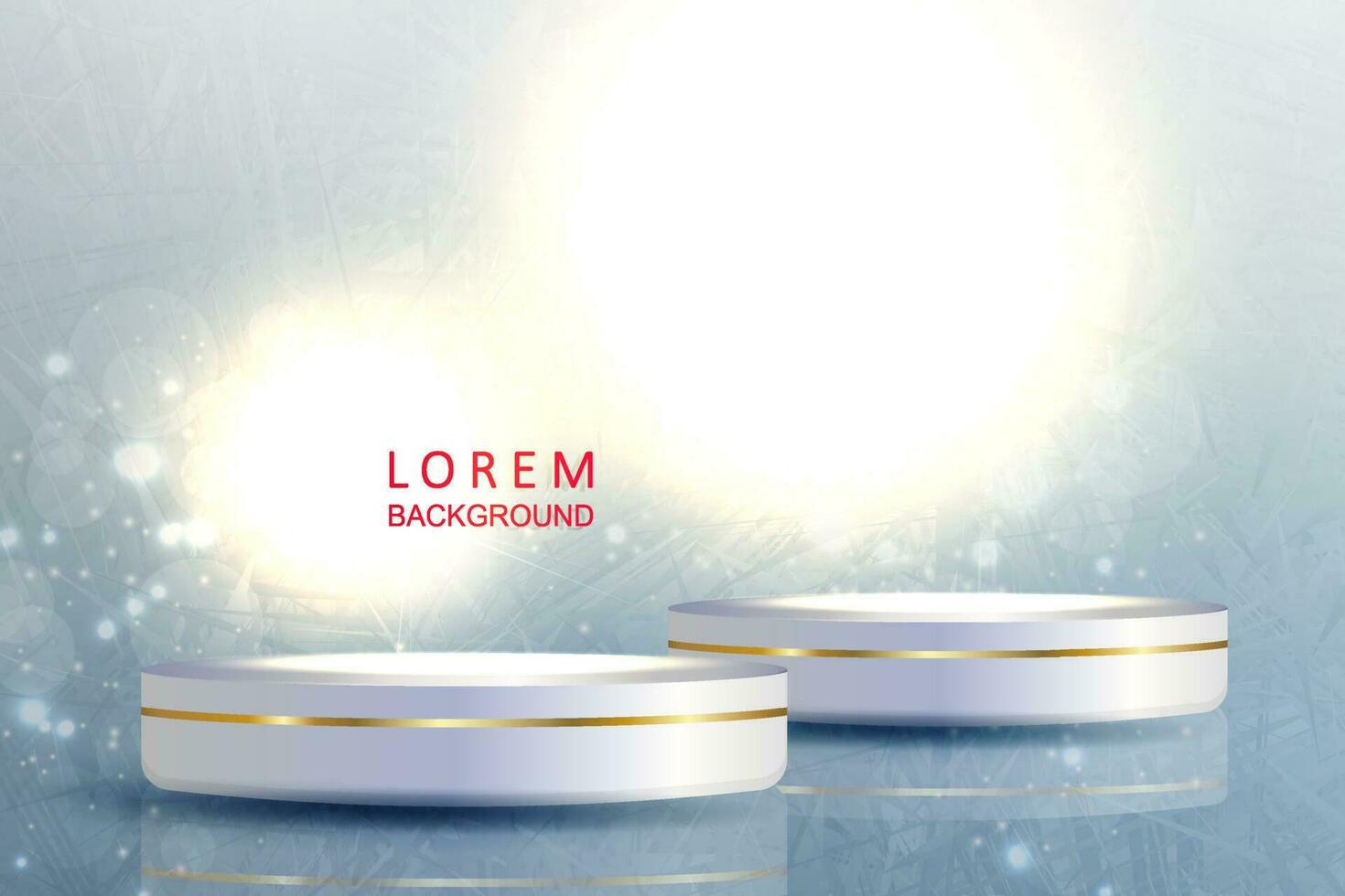 White stage with golden border, light texture background with bright glow. vector