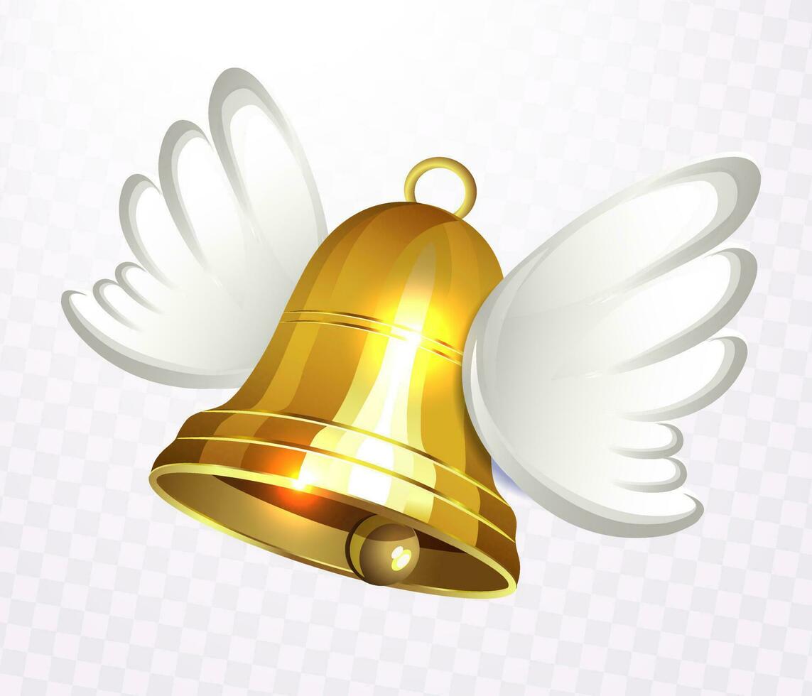 aislado dorado campana con blanco alas, diseño elemento. vector