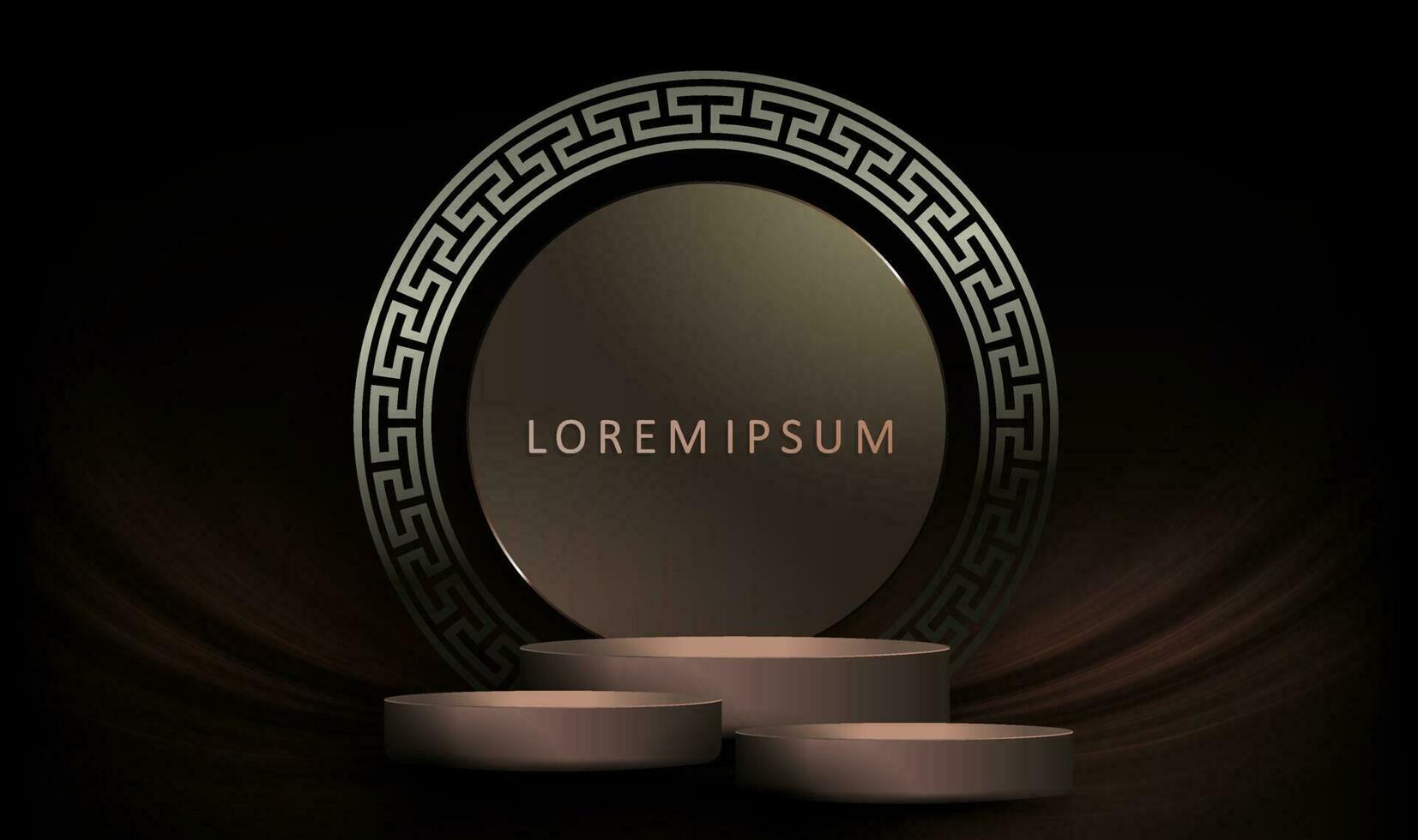 Dark background with a round brown podium, a round frame with a border. vector