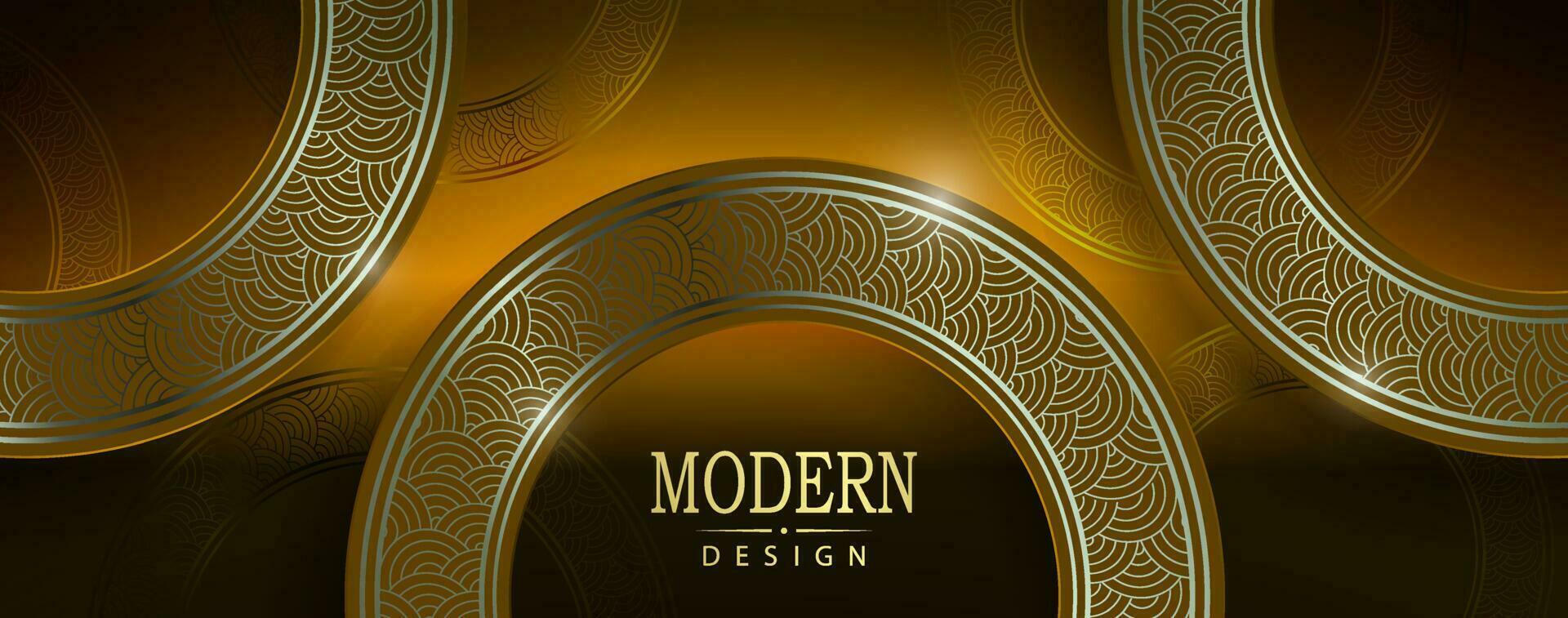 Brown background, round frames with a shiny border with a pattern. vector