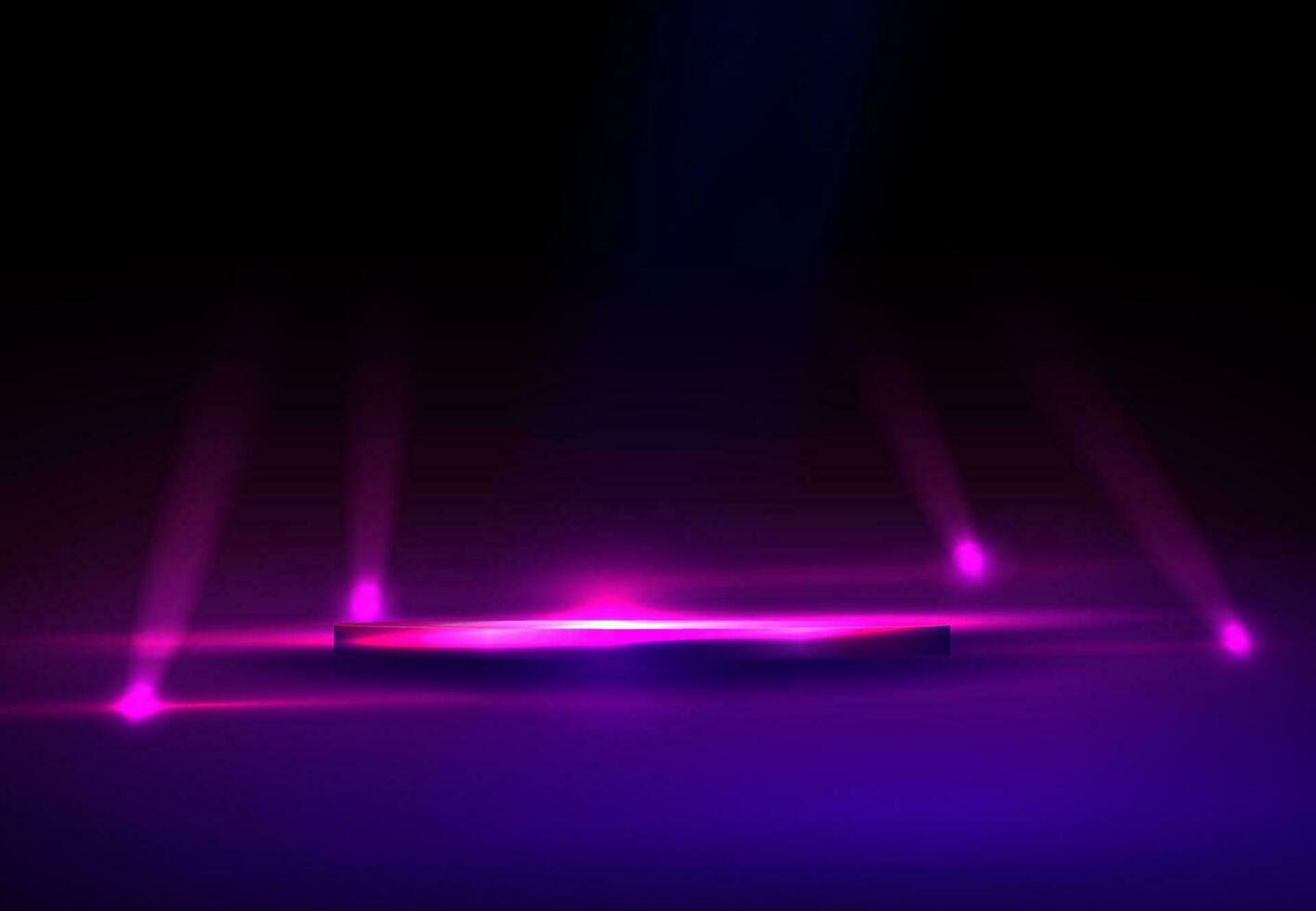Dark blue illustration with a round podium and dim rays of light. vector