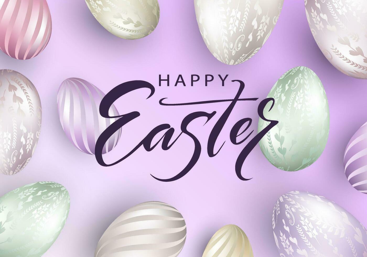 Easter light purple composition, eggs with a beautiful pattern. vector