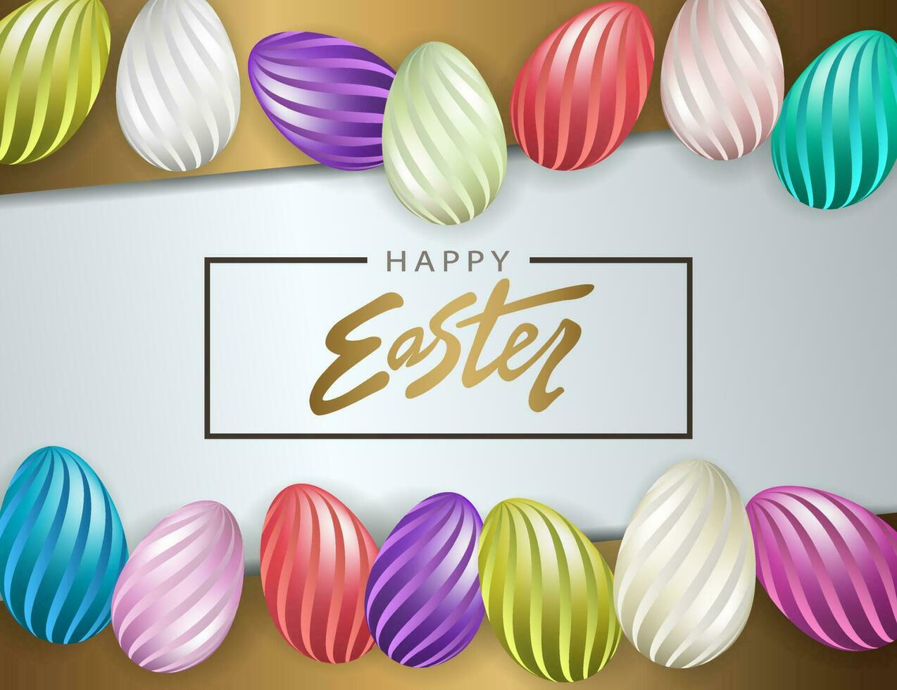 Easter design with brown oblique curtains, wavy pattern eggs set. vector