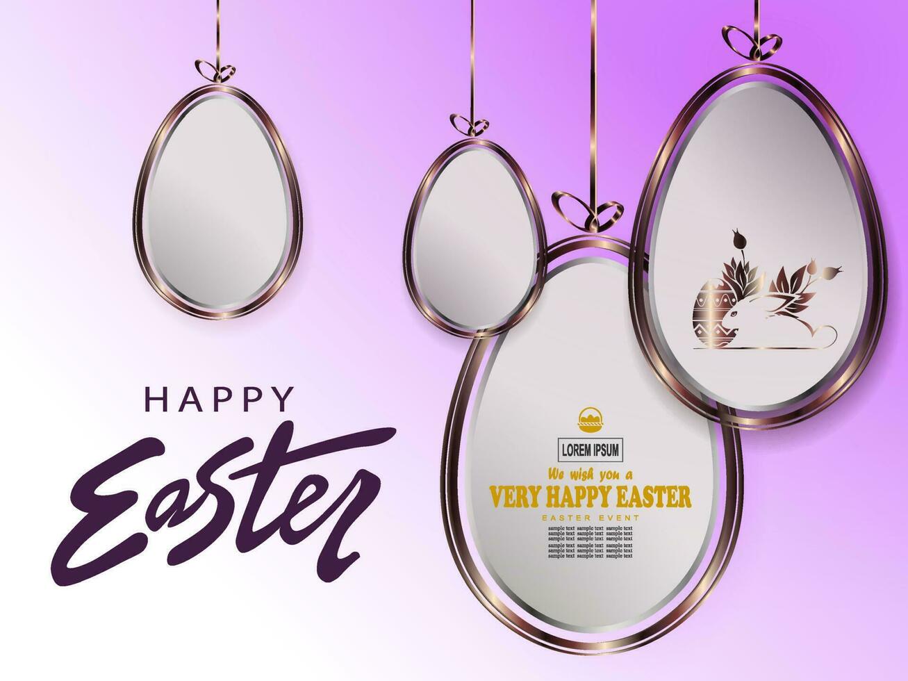Pascua de Resurrección ligero púrpura diseño, resumen huevos en un colgante con un oro borde. vector